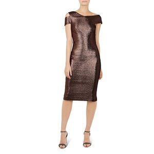 Gold Ted Baker London Bodycon Midi Dress Like New